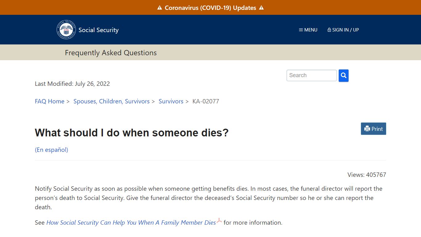 What should I do when someone dies? · FAQ | SSA